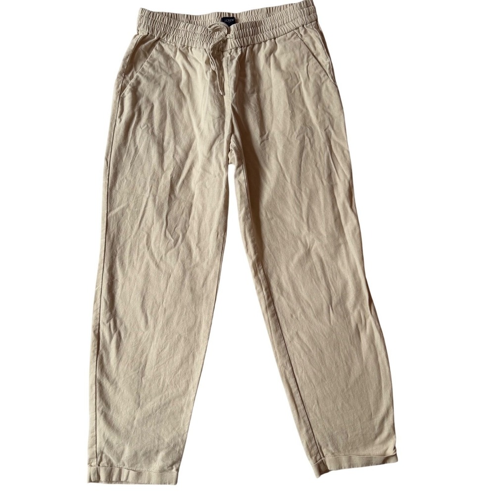 J.Crew Seaside Pant Women 6 Beige Linen Cotton Relaxed Travel Coastal Grandma